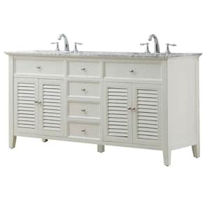 Shutter 70 in. Double Vanity in Pearl White with Marble Vanity Top in Carrara White and White Basins