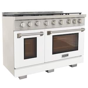 Professional 48 in. 6.7 cu. ft. 7 Double Oven Gas Range Burners Freestanding Propane Gas Range in White