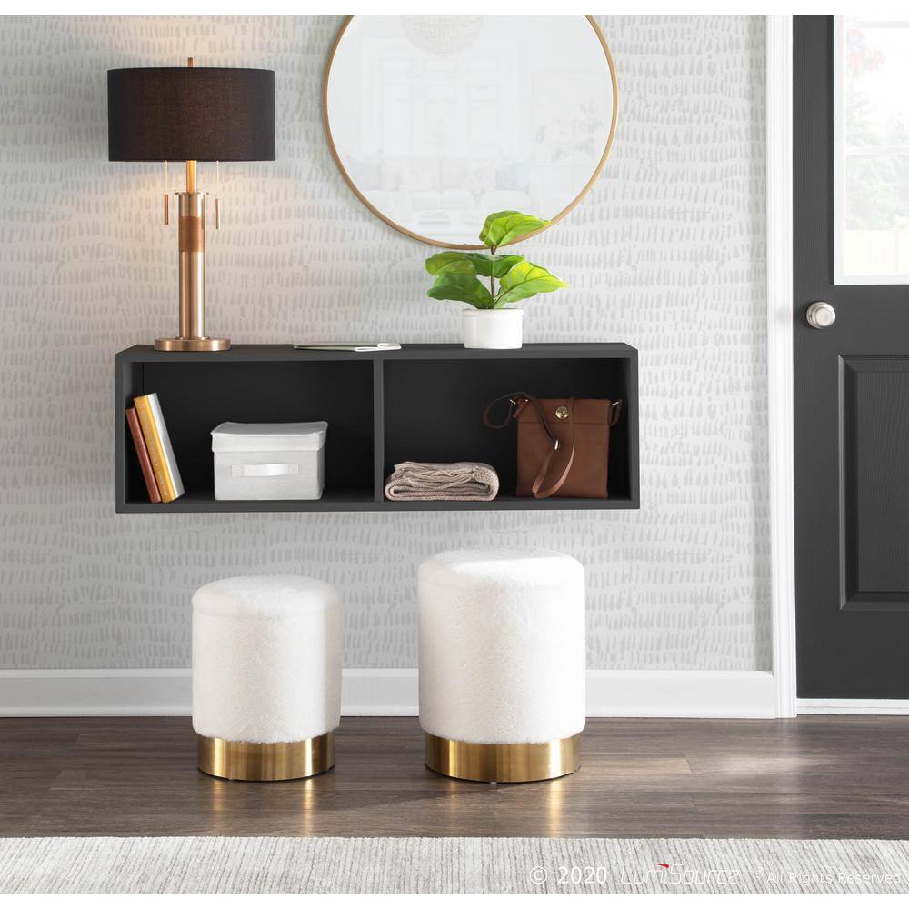 Marla White Velvet and Gold Nesting Ottomans Set of 2