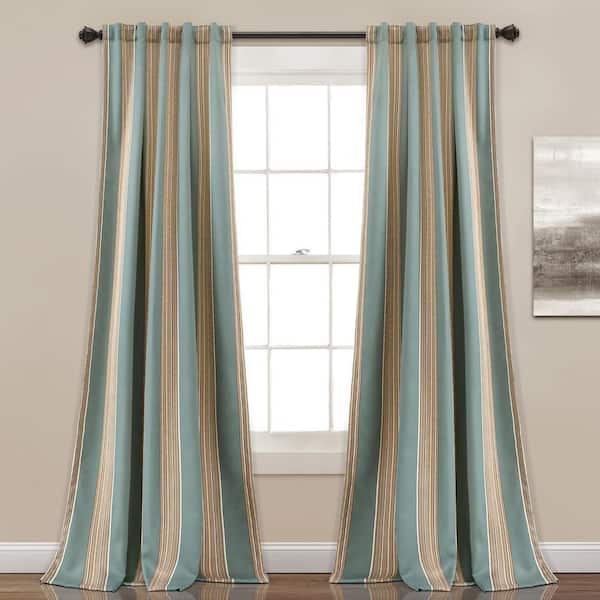 Blue Striped Back Tab Room Darkening Curtain - 52 in. W x 84 in. L (Set of 2)