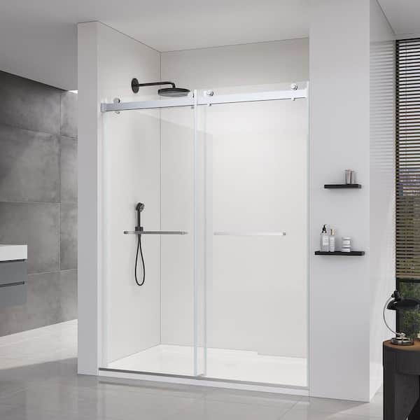 68-72 in. x 76 in. H Double Sliding Frameless Shower Door in Brushed Nickel with 8mm Thick SGCC Tempered Clear Glass