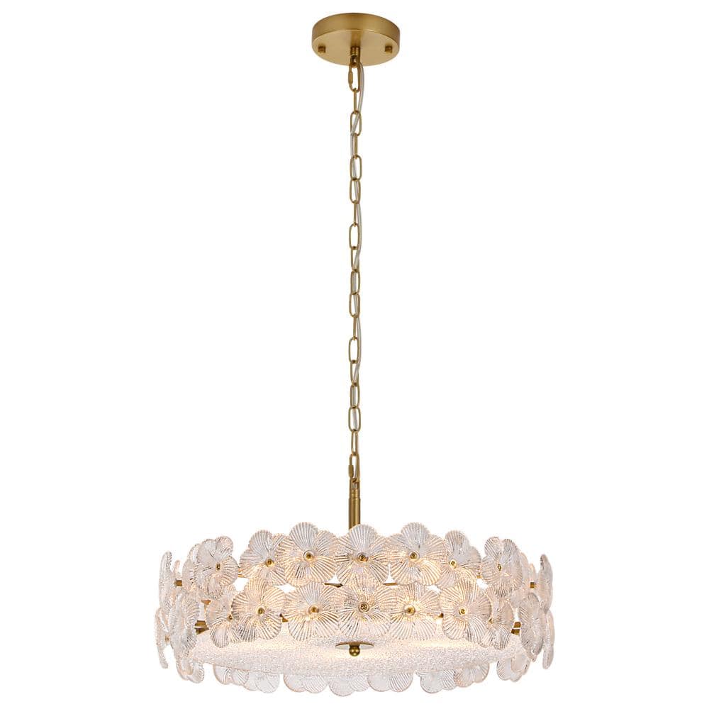 Modern 5-Light Brass Drum Chandelier with Clear Flower Glass Shades price history on PriceWatchPro