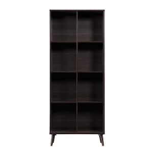 Eluora 77.32 in. Walnut Wood 8-Shelf Standard Bookcase