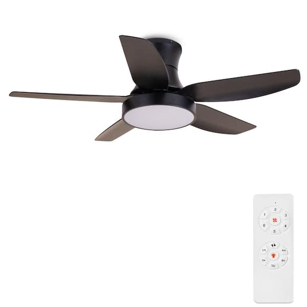 FIRHOT 42 in. Integrated LED Indoor Black Flush Mount Ceiling Fan with Light and Remote Control