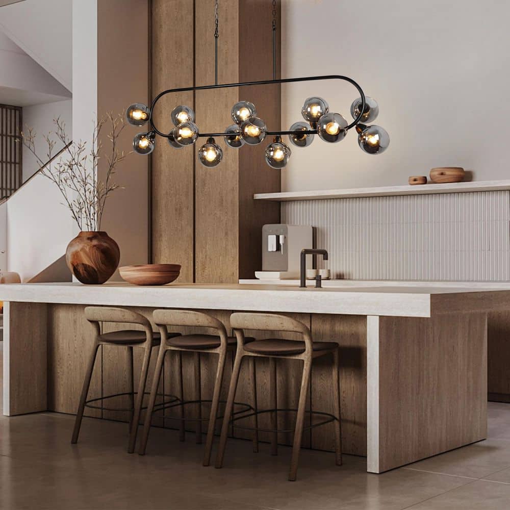 15-Light Matte Black Glass Linear Chandelier Sputnik Chandeliers for Dining Room Living Room with no bulbs included price history on PriceWatchPro