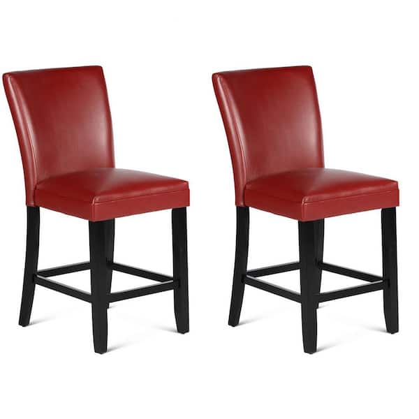 wetiny 40 in. Red Middle Back Wood Frame Bar Stool with Fabric Seat (Set of 2)