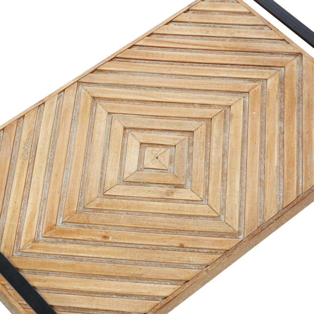Brown Rectangular Wood Tray Set with Black Handles, 19" and 16"