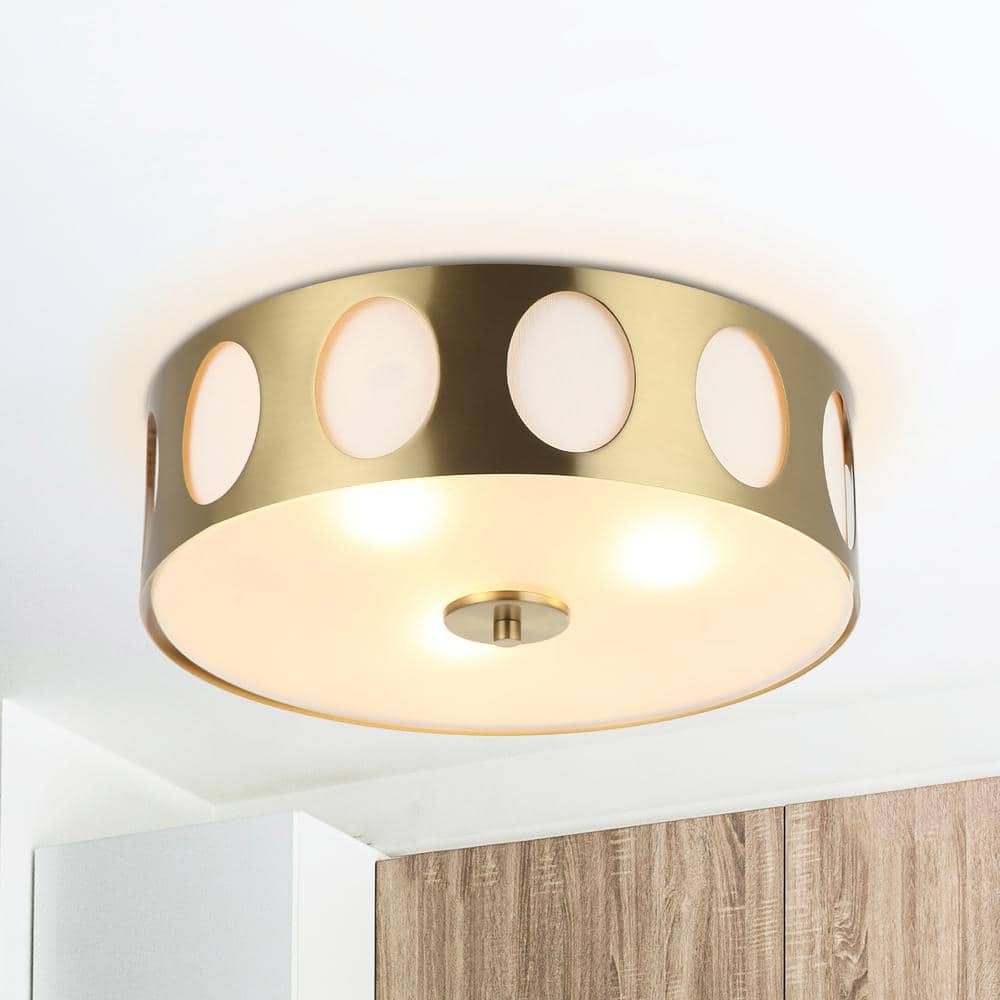 Flint Garden 13.8 in. 3-Light Modern Gold Drum Flush Mount
