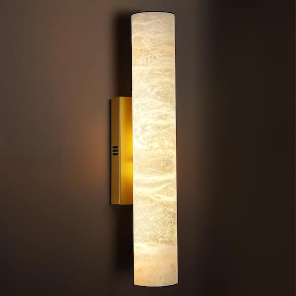 3 in. 2-Light Dimmable LED Alabaster Brass Wall Sconces, Modern Bathroom Sconces, for Living Room, Bedroom(1PCS)
