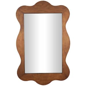 41 in. W x 65 in. H Asymmetrical Framed Brown Wall Mirror with Wide Wavy Frame