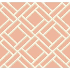 Luxe Retreat Melon and Arrowroot Block Trellis Paper Unpasted Wallpaper Roll (60.75 sq. ft.)