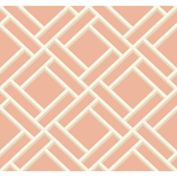 LILLIAN AUGUST Luxe Retreat Melon and Arrowroot Block Trellis Paper Unpasted Wallpaper Roll (60.75 sq. ft.)