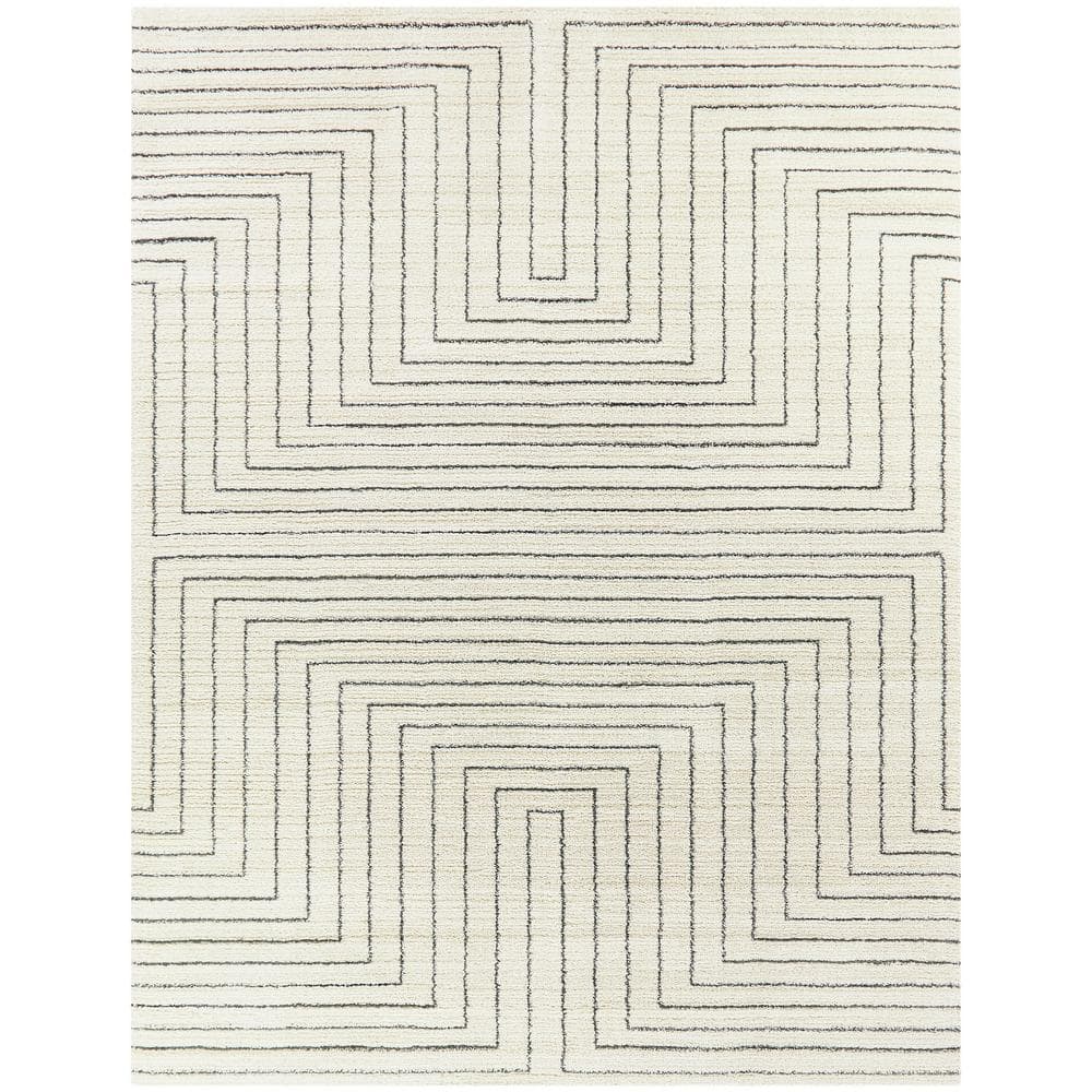 White Geometric Polyester and Polypropylene Area Rug