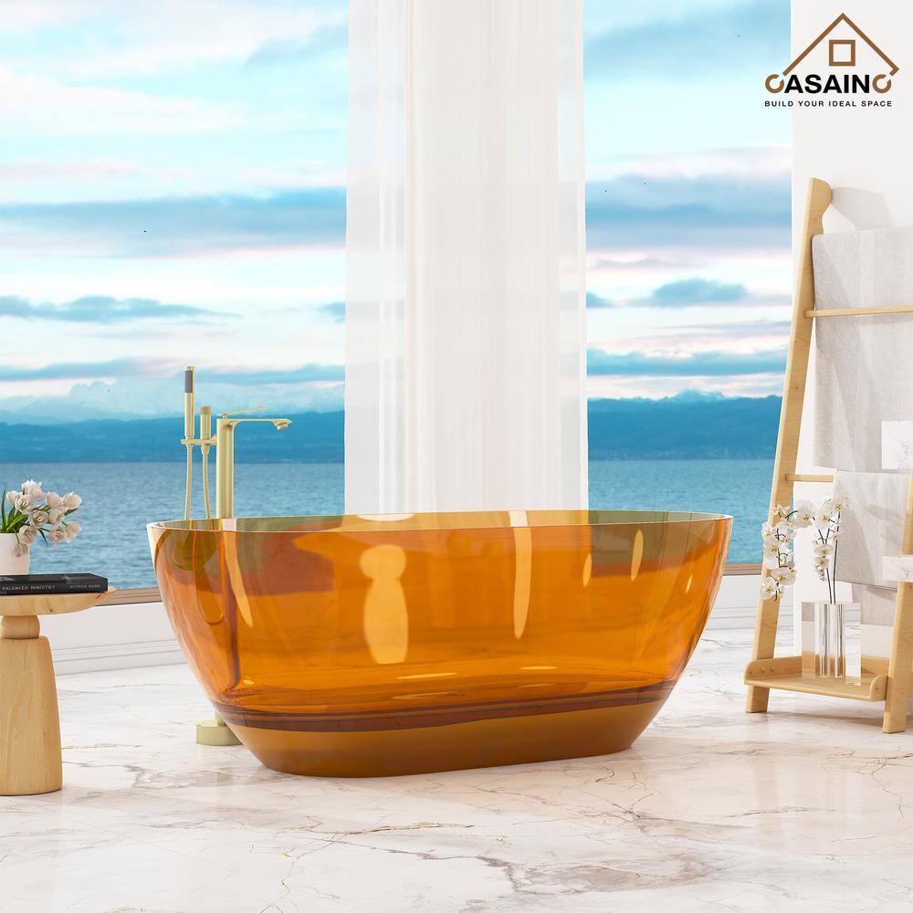 59'' Coffee Transparent Resin Freestanding Soaking Bathtub