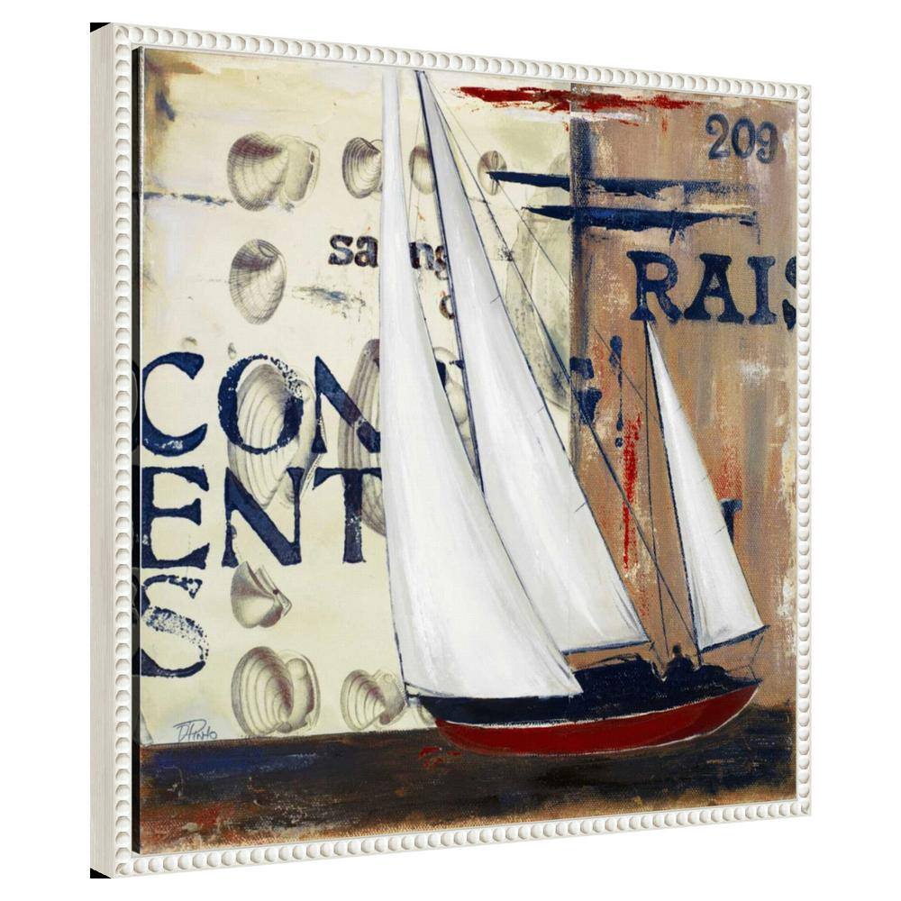Blue Sailing Race II Abstract Canvas Art with White Floater Frame