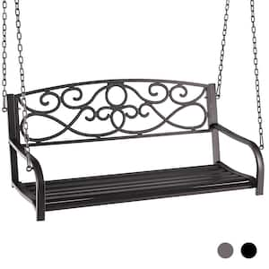 2-Person Metal Porch Swing Chair with Chains in Brown