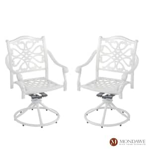 White Cast Aluminum Outdoor European Carving Swivel Dining Chair Set of 2