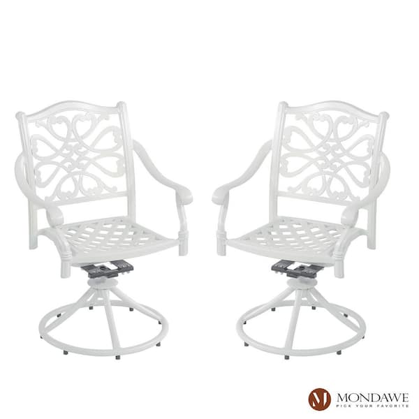 Mondawe White Cast Aluminum Outdoor European Carving Swivel Dining Chair Set of 2