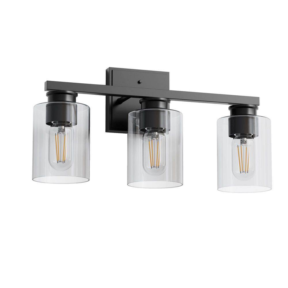18 in. 3-Light Black Vanity Light with Cylinder Clear Glass Shades for Powder Room or Dressing Room price history on PriceWatchPro