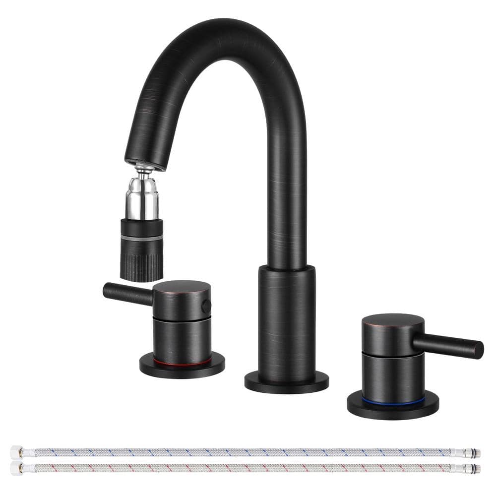 Double Handles 8 in. Widespread Bathroom Sink Faucet 3-Hole with Pull Out S