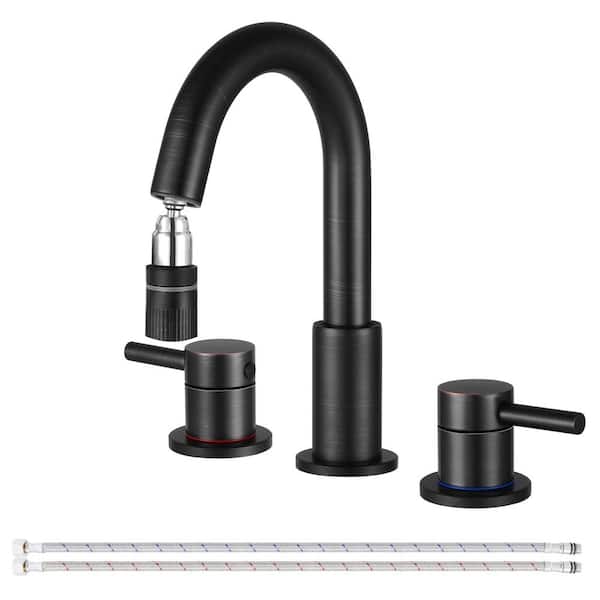 AKLFGN Double Handles 8 in. Widespread Bathroom Sink Faucet 3-Hole with Pull Out Sprayer in Oil Rubbed Bronze