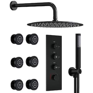 Luxury Thermostatic 7-Spray Wall Mount 12 in. Fixed and Handheld Shower Head 2.5 GPM in Matte Black