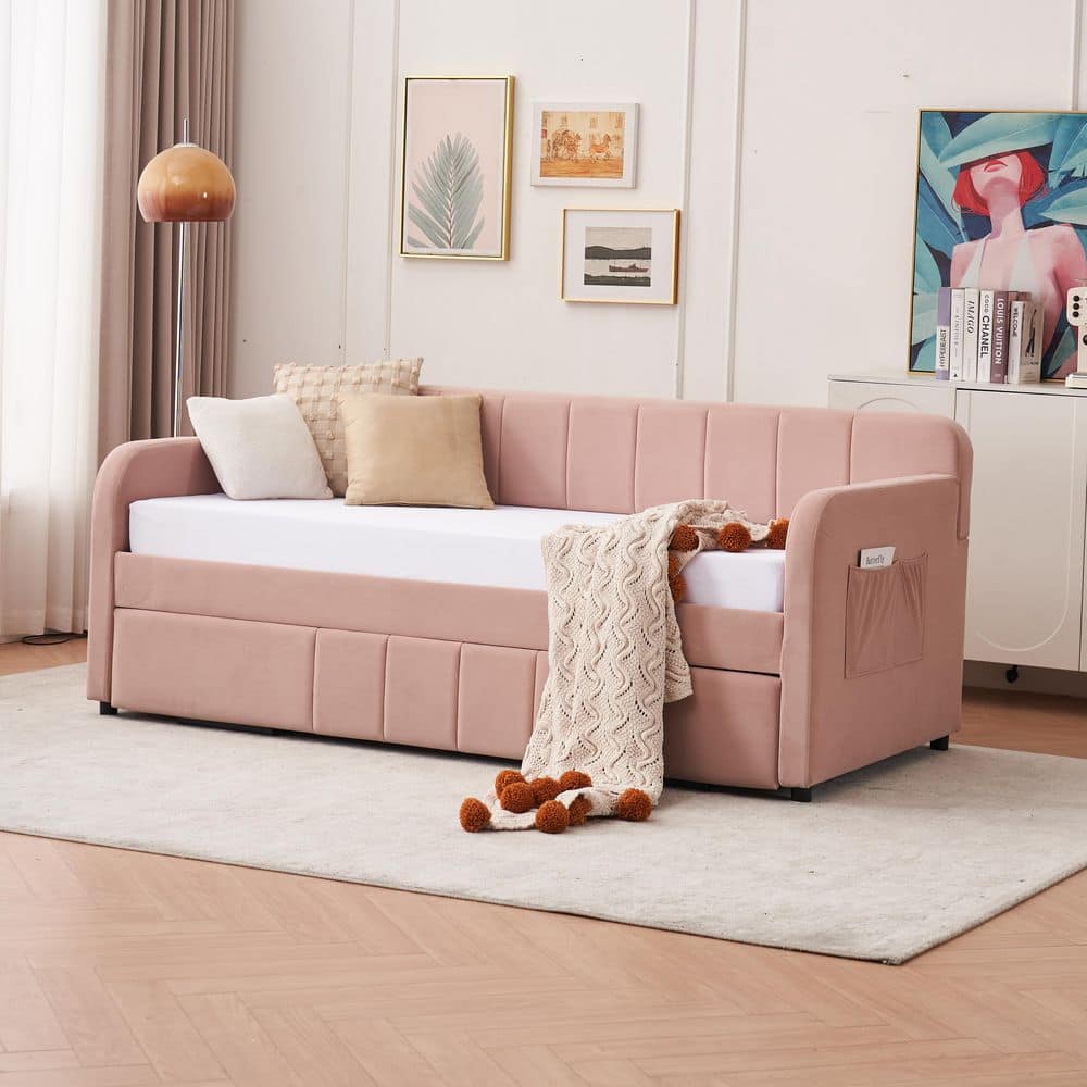 Noble House Ward Pink Twin Size Velvet Upholstered Daybed with