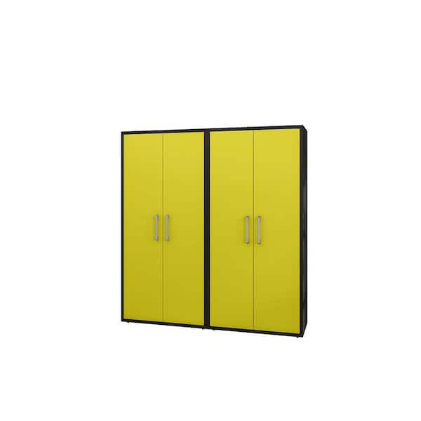 Manhattan Comfort Eiffel 35.43 in. W x 73.43 in. H x 17.72 in. D 4-Shelf Freestanding Cabinet in Black and Yellow (Set of 2)