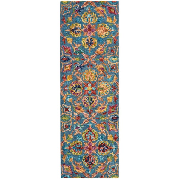 Nourison Vivid Teal 2 ft. x 8 ft. Geometric Transitional Kitchen Runner Area Rug