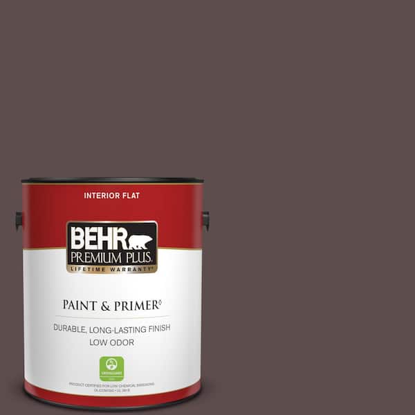BEHR PREMIUM PLUS 1 gal. #740B-7 Smooth Coffee Flat Low Odor Interior Paint & Primer