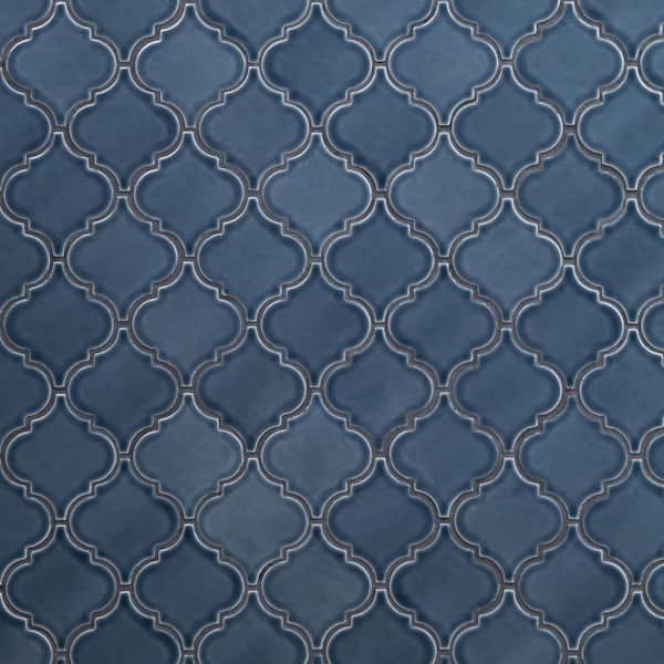 MSI Take Home Tile Sample-Bay Blue Glossy Arabesque 4 in. x