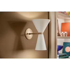 Phix 13.5 in. 2-Light Champagne Bronze with White Living Room Wall Sconce Light