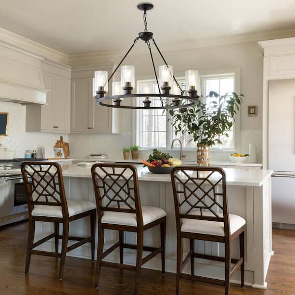 9-Light Black Wagon Wheel Chandelier Ceiling Light Fixture, Adjustable E26 Pendant for Living Room Dining Room(No Bulbs)