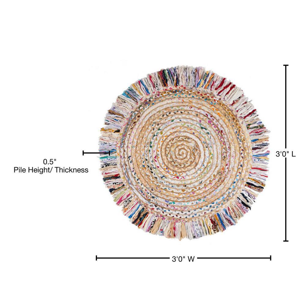 Ivory and Light Beige Round Hand-Knotted Wool Rug