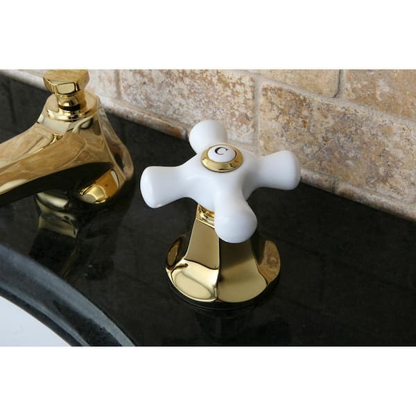 8 in. Widespread 2-Handle Mid-Arc Bathroom Faucet in Polished Brass