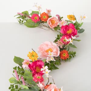 66.25" Artificial Vibrant Assorted Flowers Garland; Pink