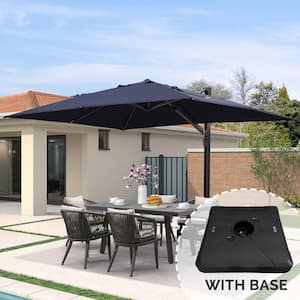 9 ft. x 12 ft. Large Outdoor Aluminum Cantilever 360-Degree Rotation Patio Umbrella with Base, Navy Blue
