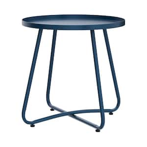Blue Round Metal 17.72 Outdoor Side Table with Extension