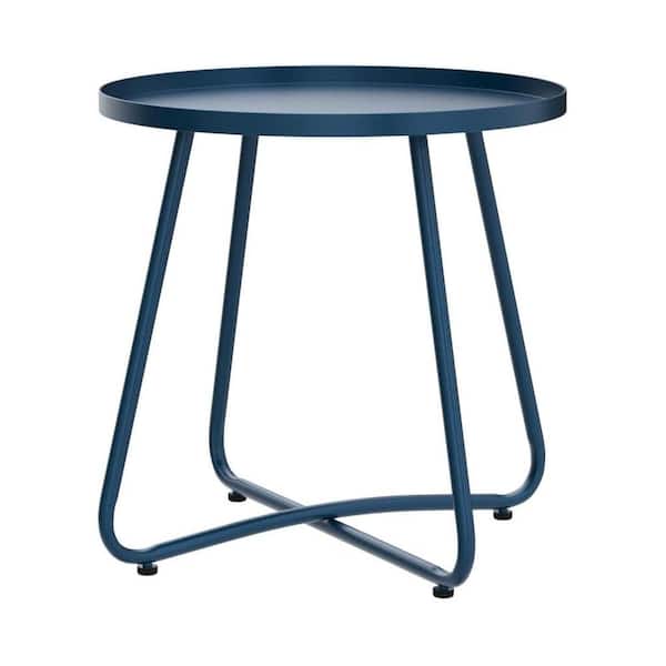 ITOPFOX Blue Round Metal 17.72 Outdoor Side Table with Extension