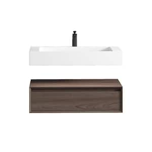 Alysa 36 in. W. x 20 in. D x 23 in. H Single Sink Floating Bath Vanity in Red Oak with White Acrylic Top