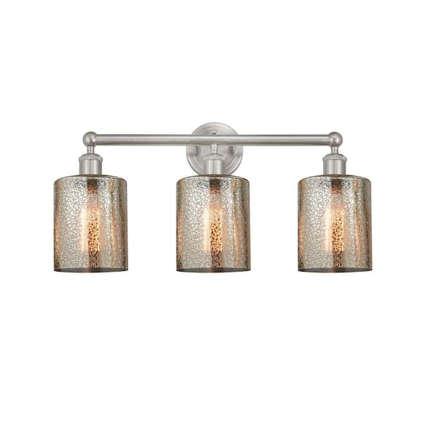 Cobbleskill 23 in. 3-Light Brushed Satin Nickel Vanity Light with Glass Shade