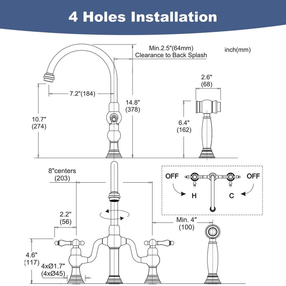 Oil Rubbed Bronze Double Handle High-Arc Widespread Kitchen Faucet with Pull-out Spray