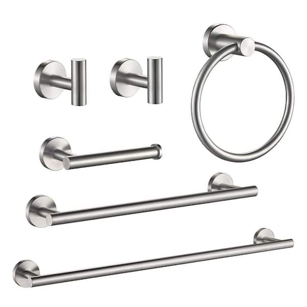 Bathroom Hardware Set 6-Pieces Towel Bar Towel Ring, Robe Hook, Toilet Paper Holder Bathroom Wall Mounted Brushed Nickel