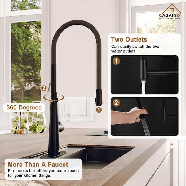 CASAINC Black Fireclay 30 in. Single Bowl Farmhouse Apron Kitchen Sink with Two-Function Pull Down Kitchen Faucet, 30 in. Matte Black Fireclay Kitchen