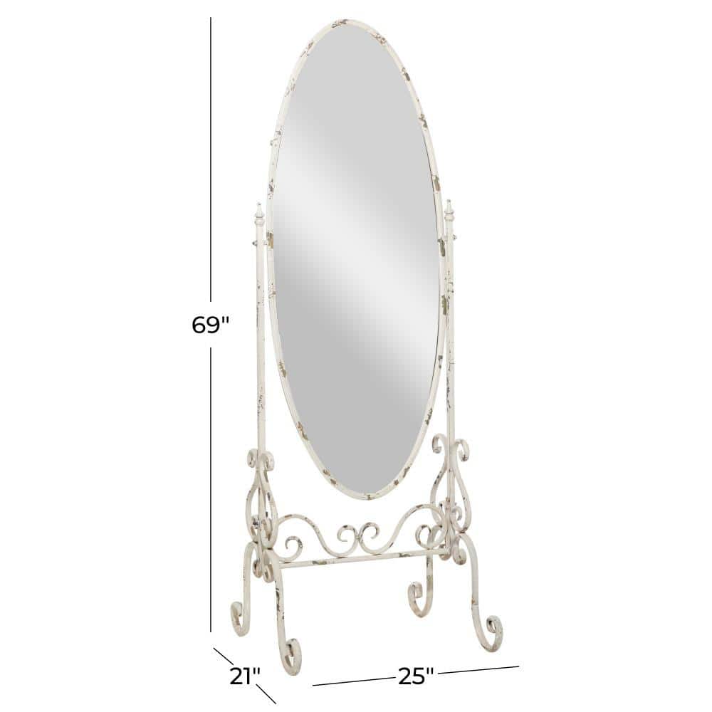 Vintage White Distressed Metal Oval Cheval Mirror