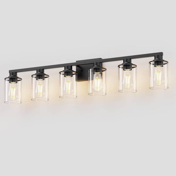 40 in. 5-Light Black Bathroom Vanity Light Fixtures Over Mirror with Clear Glass Shades for Bathroom, Powder Room