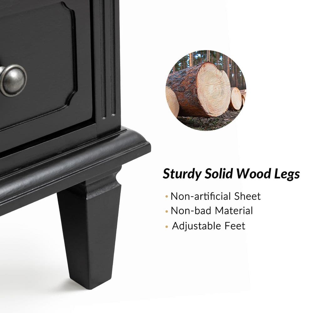 Juiien Mid-Century Solid Wood 2 - Drawer Storage Nightstand with USB Port Set of 2-Walnut - thumbnail 10