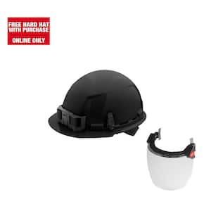 BOLT Black Type 1 Class E Front Brim Non Vented Hard Hat w/4 Point Ratcheting Suspension W/BOLT Clear Full Facesheild