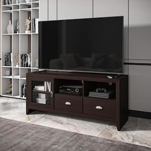 55 in. Wenge Composite TV Stand with 2 Drawer Fits TVs Up to 60 in. with Storage Doors