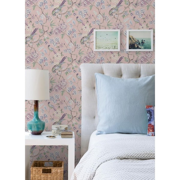 Aviary Garden Pink Peel and Stick Wallpaper